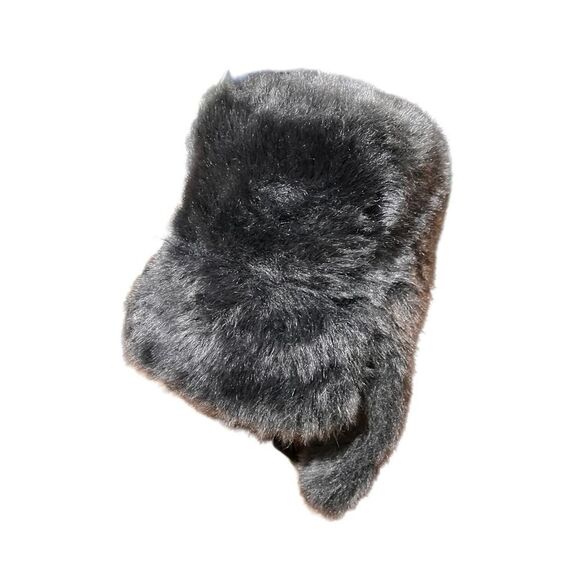 Vintage Adult Fur Bomber Russian Winter Hat Dark Gray - Picture 2 of 9